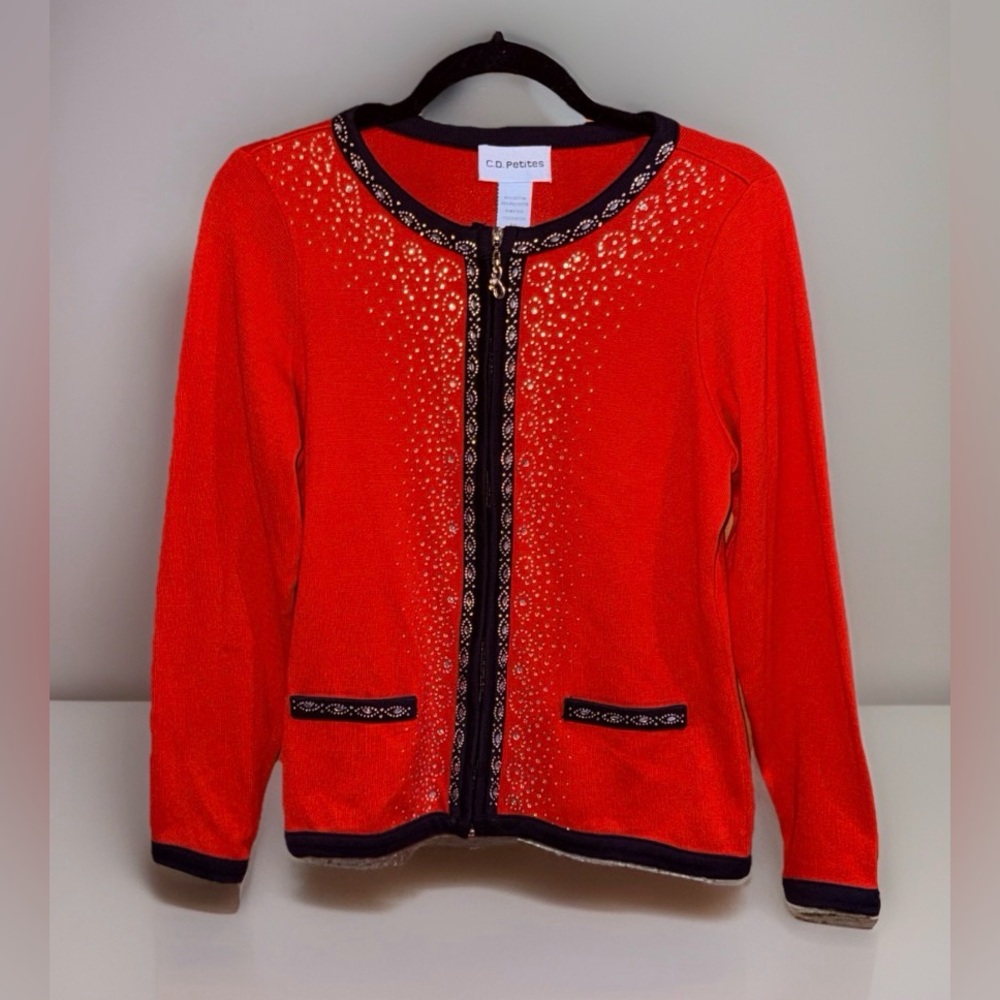 NwoT Cathy Daniels C.D. Petites Red Cardigan w/Rhinestone Embellishments-PS-EUC